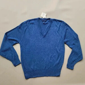 NWT VTG Christopher Hayes Sweater Mens Blue Denim Heather Pullover V Neck Sz M